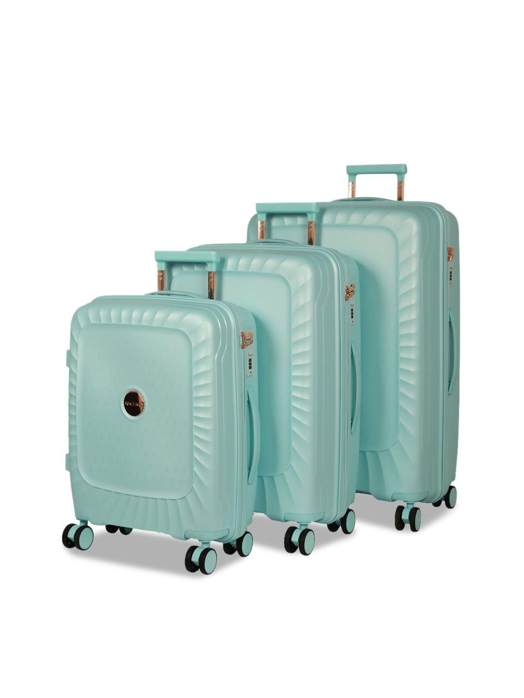romeing set of 3 textured hard-sided cabin, medium & large trolley suitcase