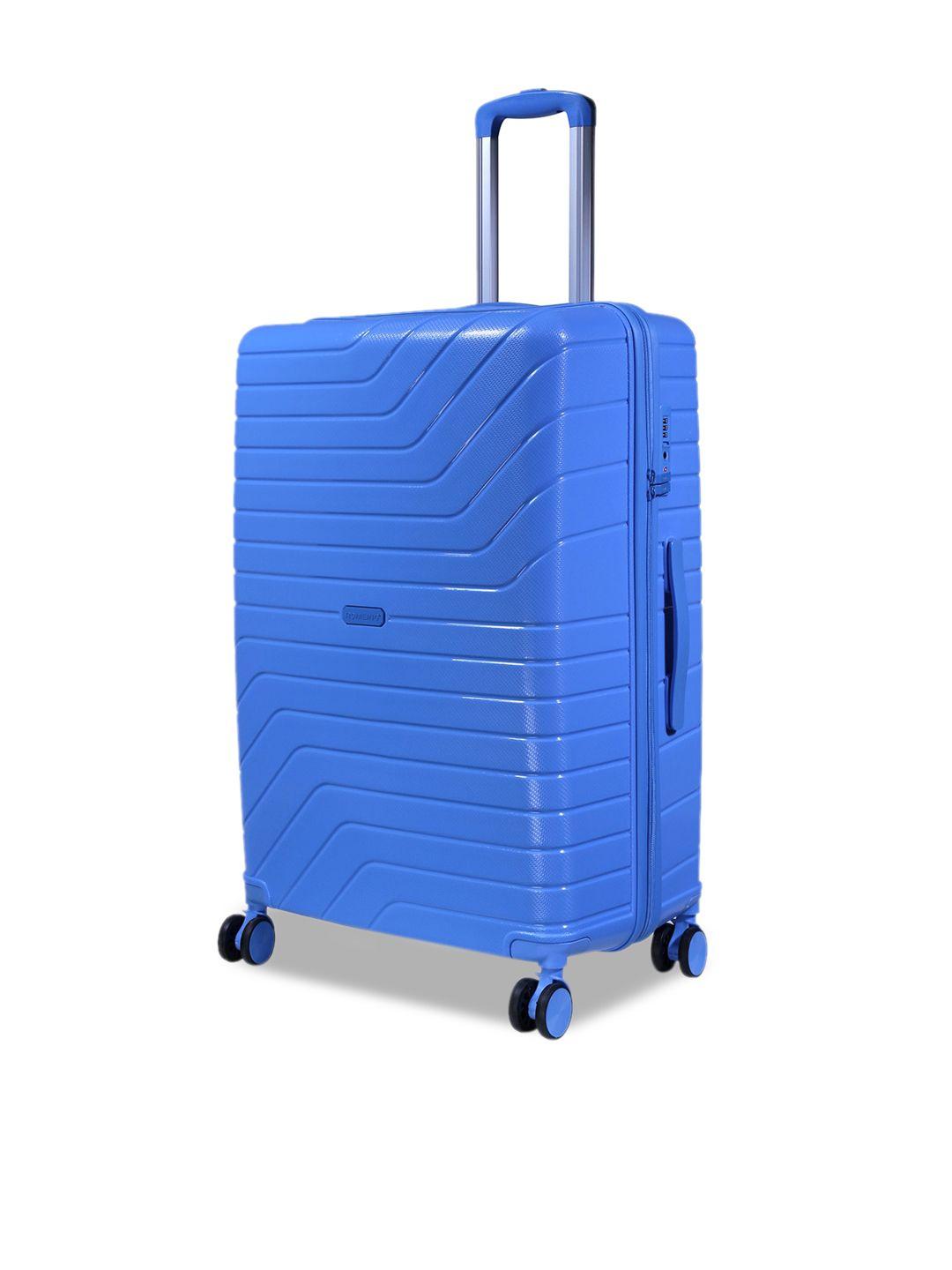 romeing tuscany blue textured hard-sided large polypropylene trolley suitcase