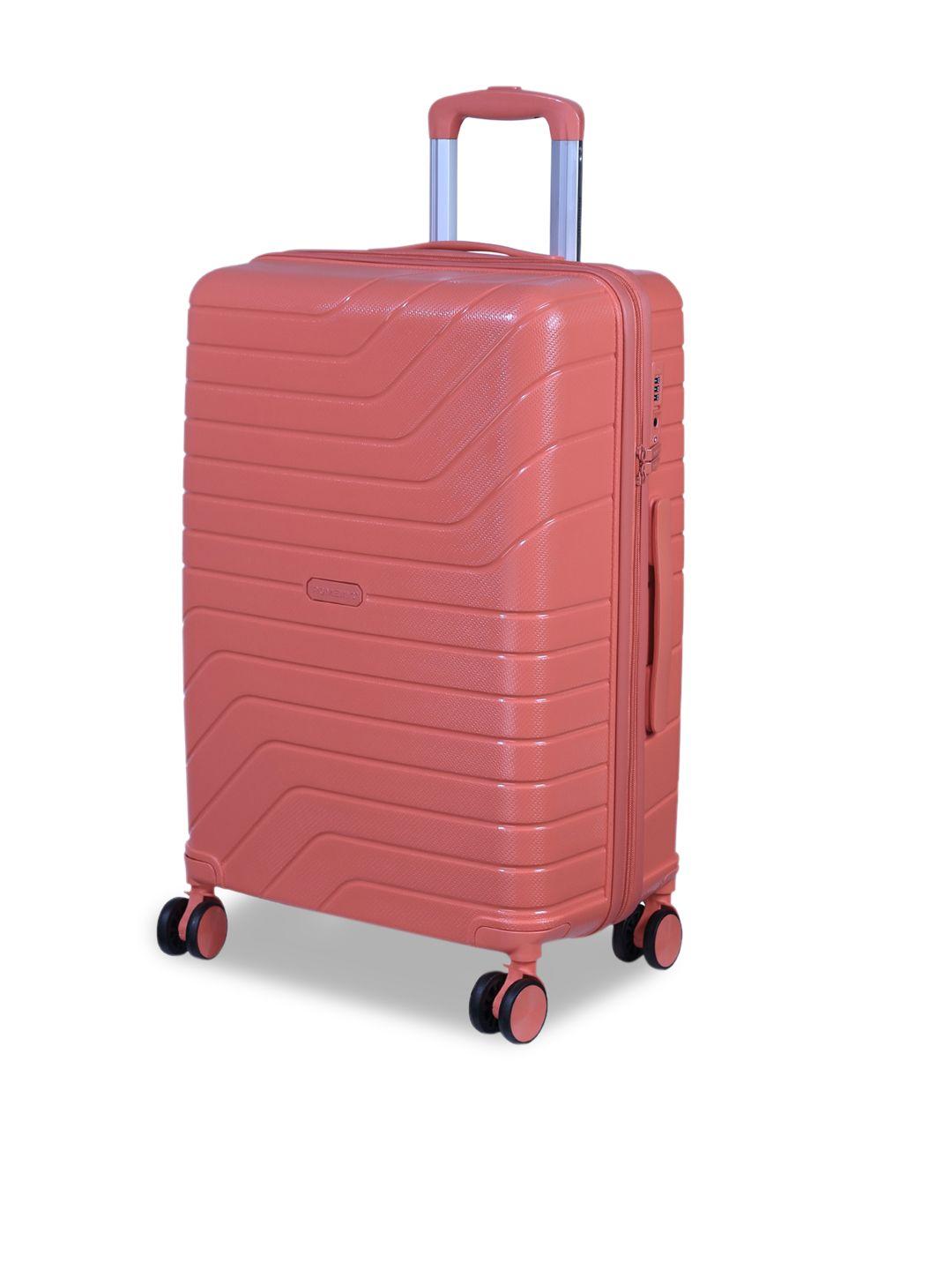 romeing tuscany coral red-colored textured hardsided medium polypropylene trolley suitcase