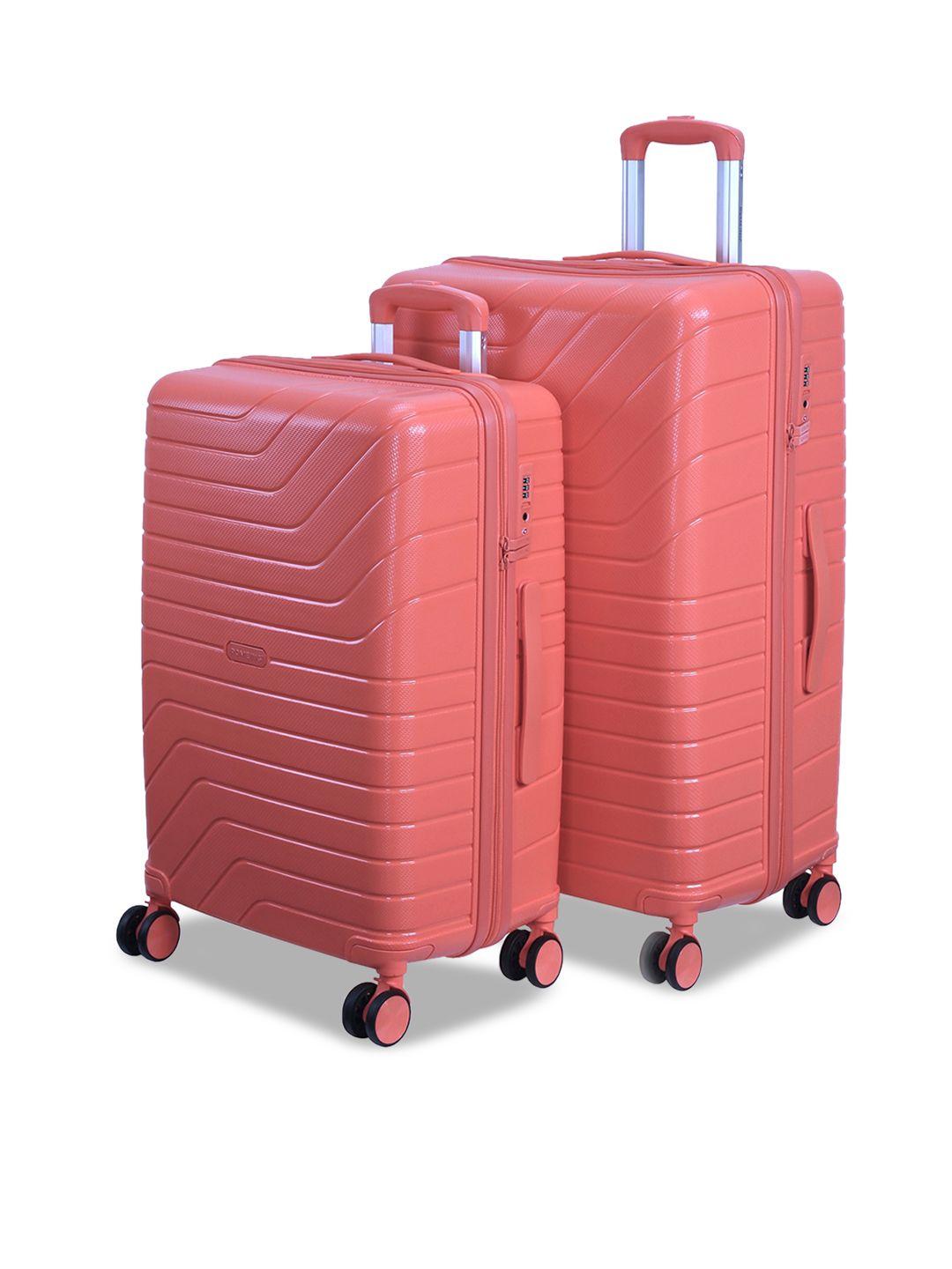 romeing tuscany set of 2 coral red-colored textured hard sided polypropylene trolley bag