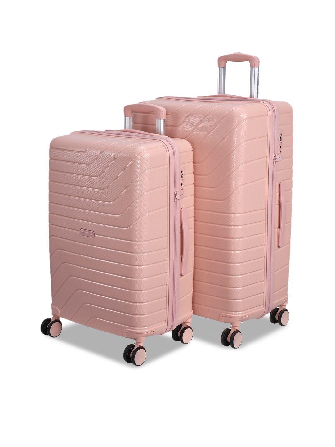 romeing tuscany set of 2 pink textured polypropylene trolley suitcases