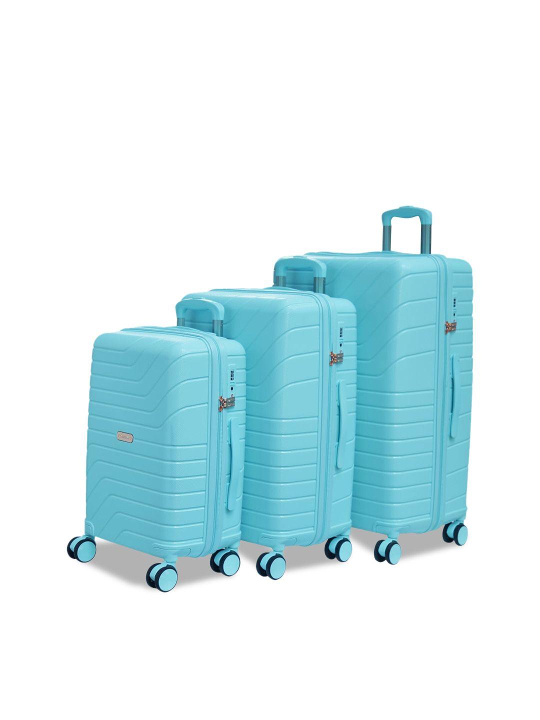 romeing tuscany set of 3 turquoise blue hard-sided trolley suitcases