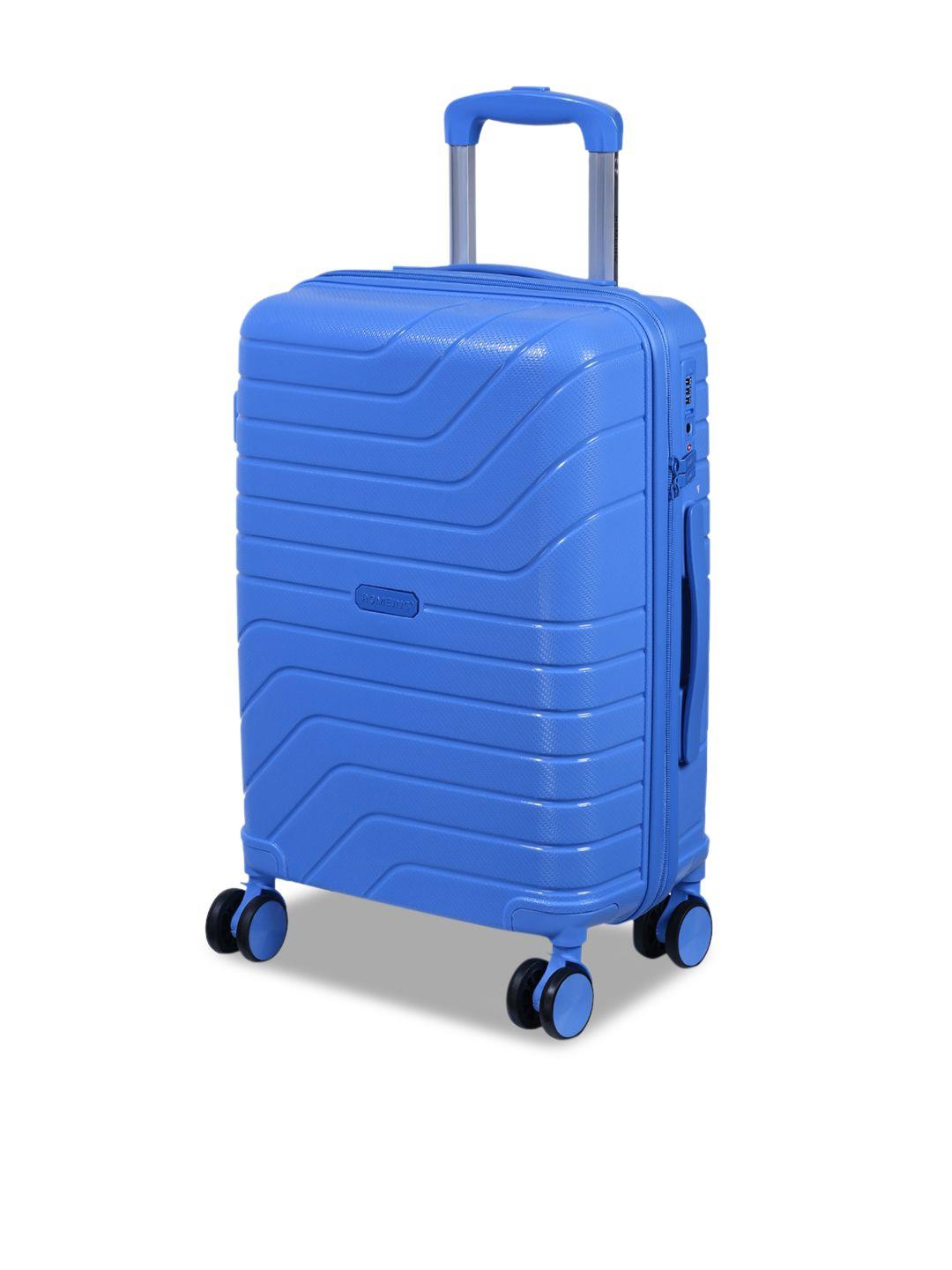 romeing tuscany sky blue textured hard sided polypropylene cabin trolley suitcase