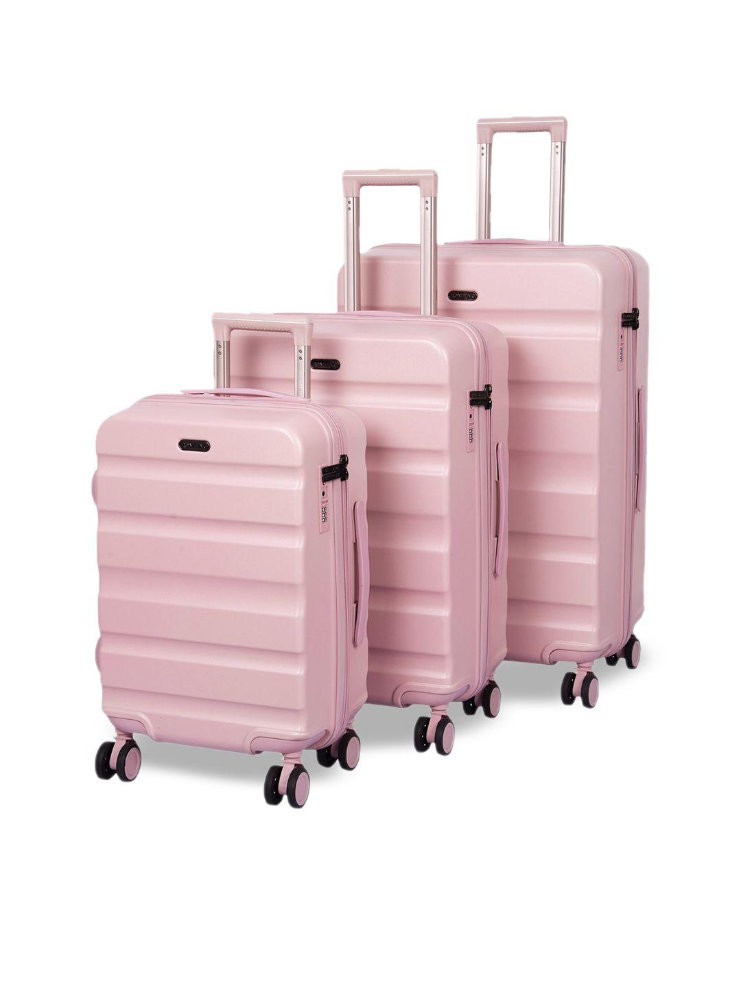 romeing venice pink set of 3 polycarbonate trolley suitcase