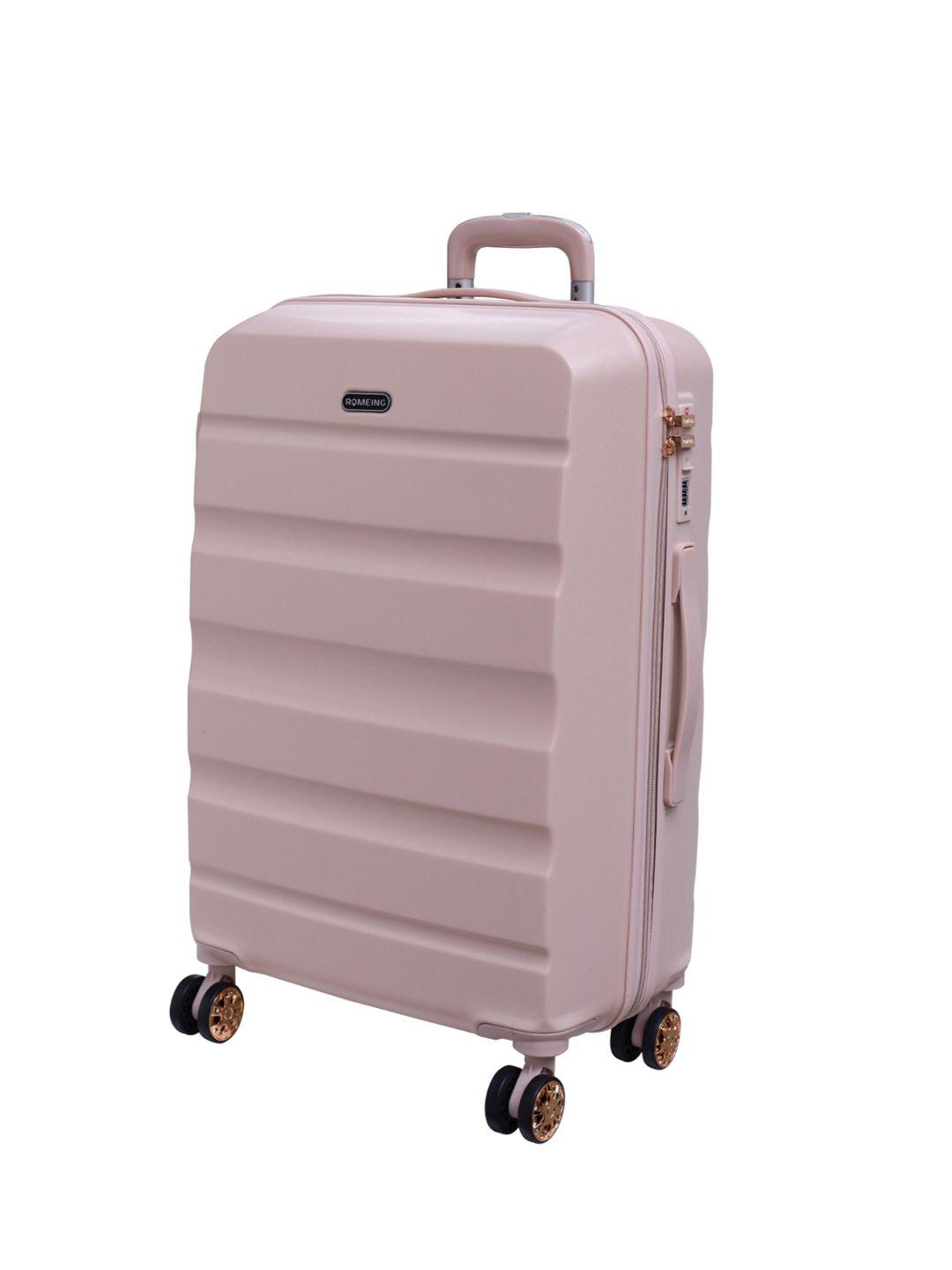 romeing venice pink textured hard sided polycarbonate medium trolley suitcase