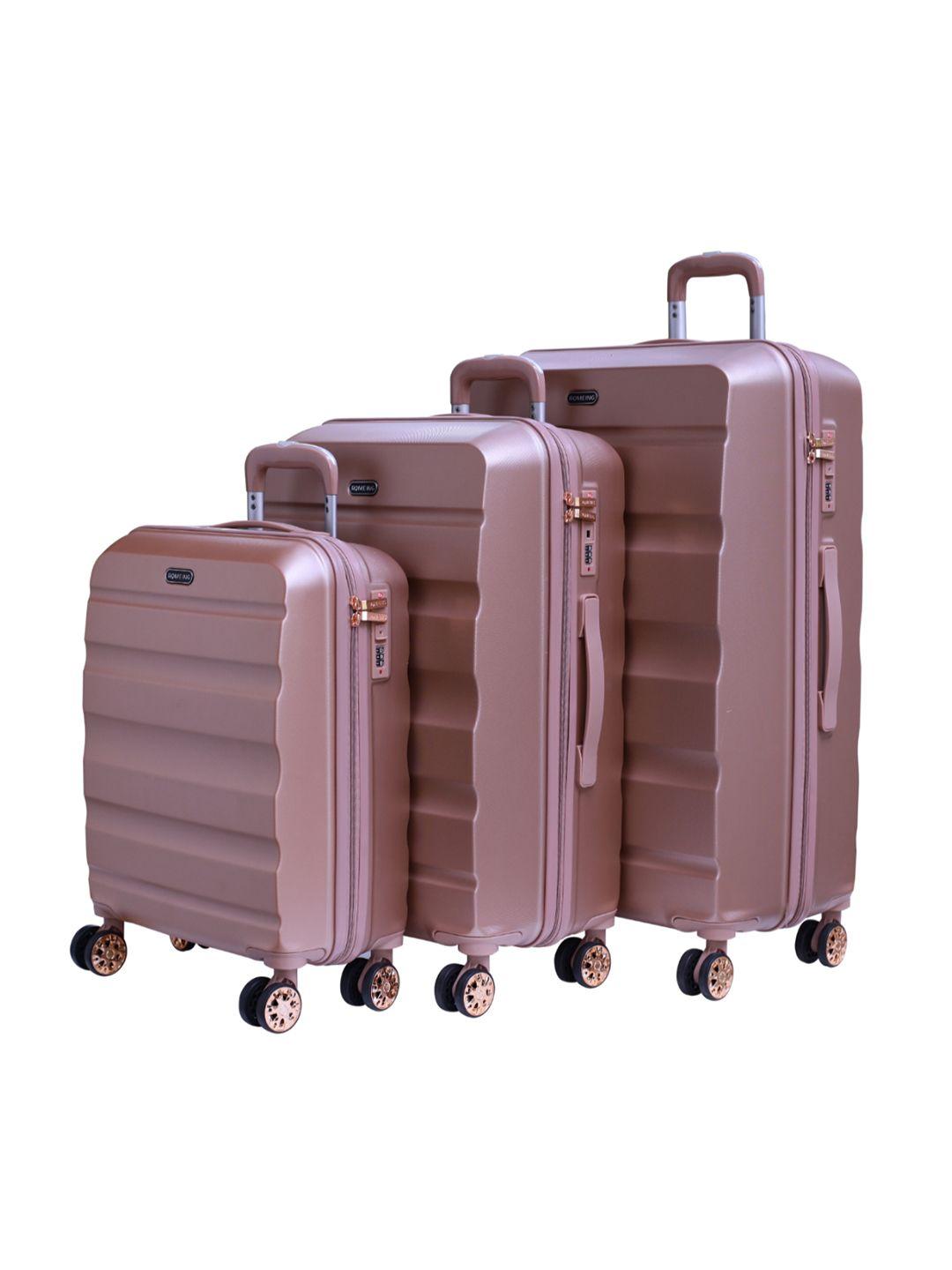 romeing venice set of 3 rose gold-toned patterned hard-sided polycarbonate trolley bags
