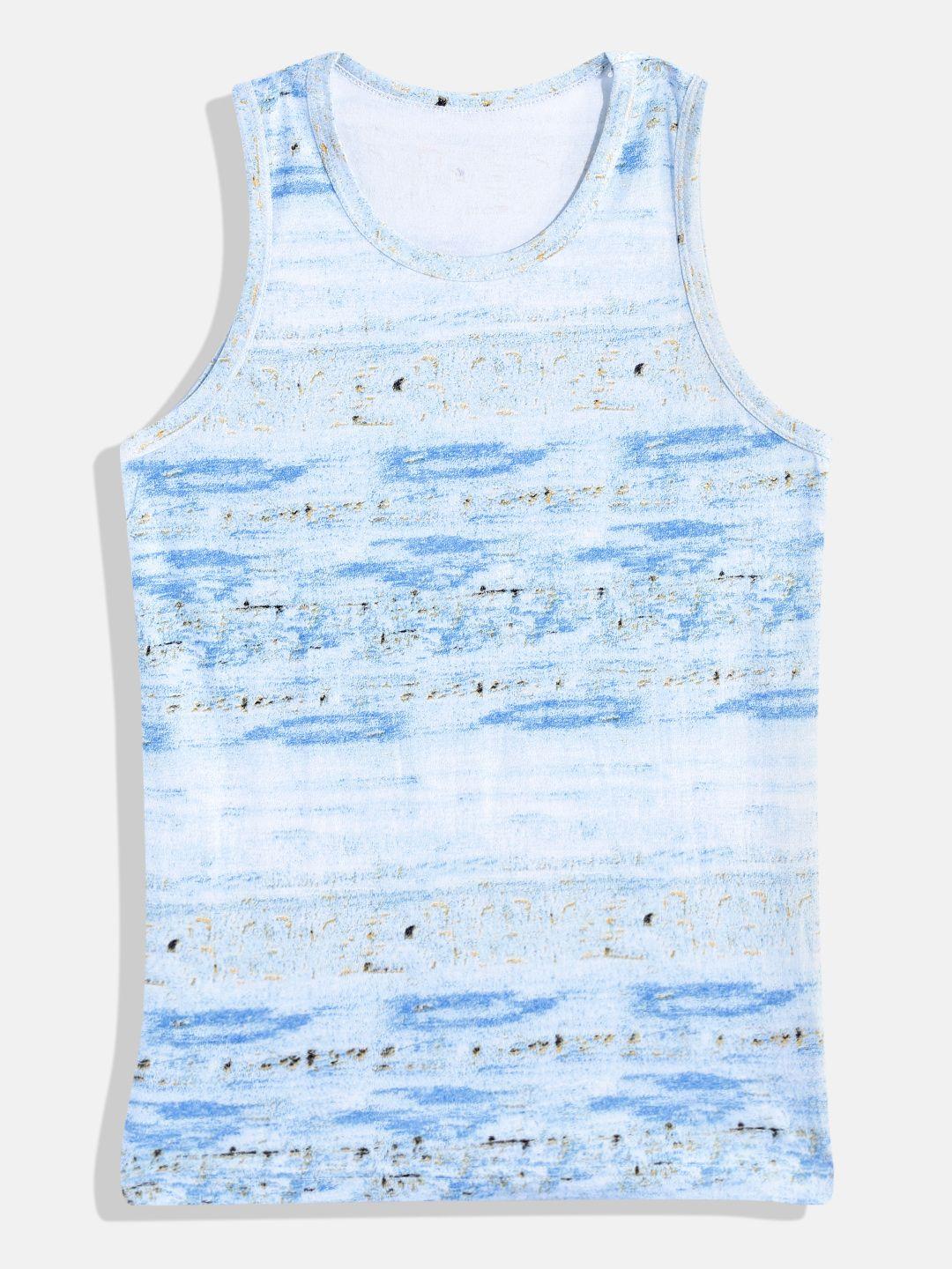 romeo rossi boys blue abstract print melange effect cotton innerwear vest