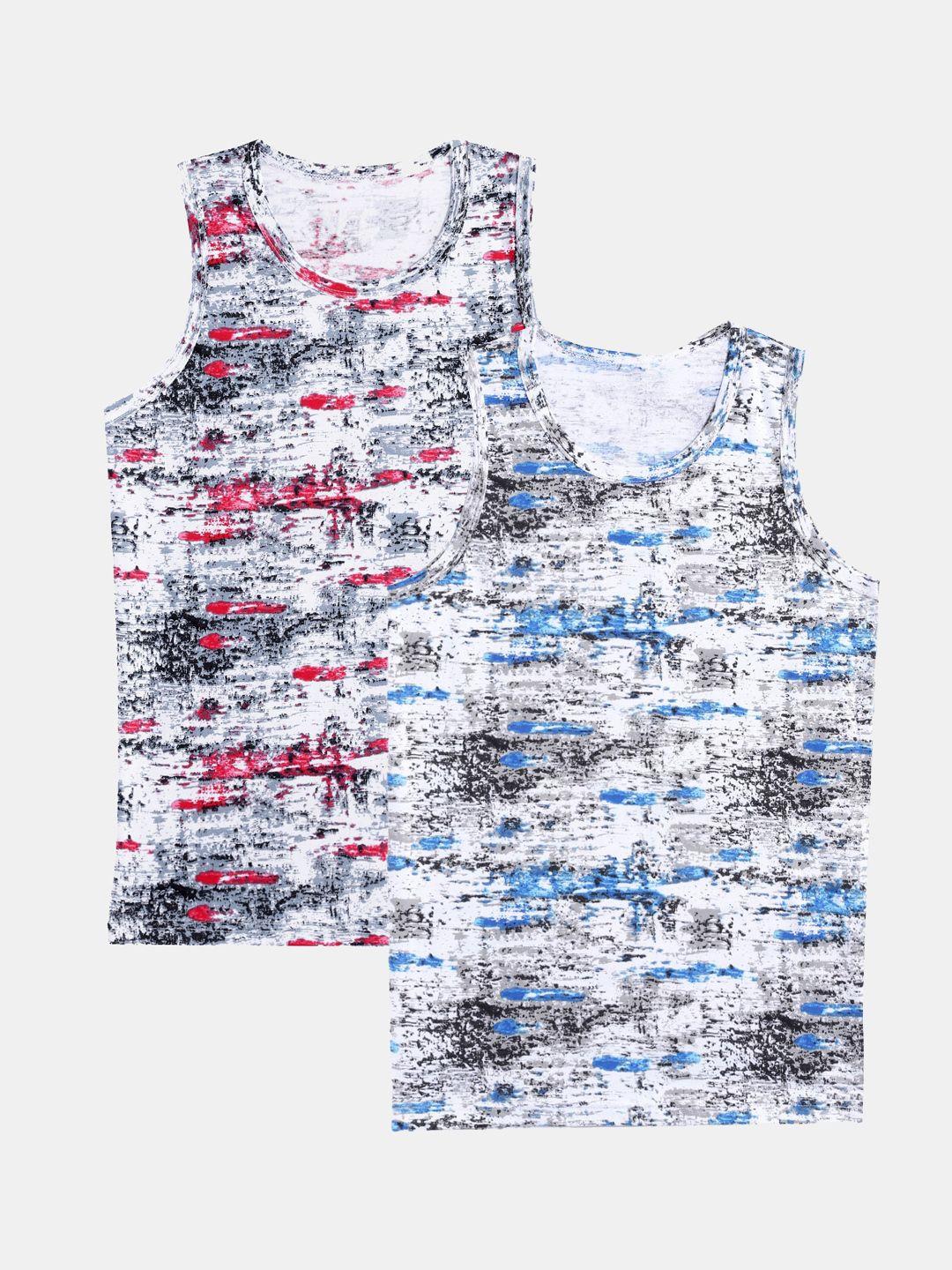 romeo rossi boys pack of 2 red & blue printed pure cotton basic vests
