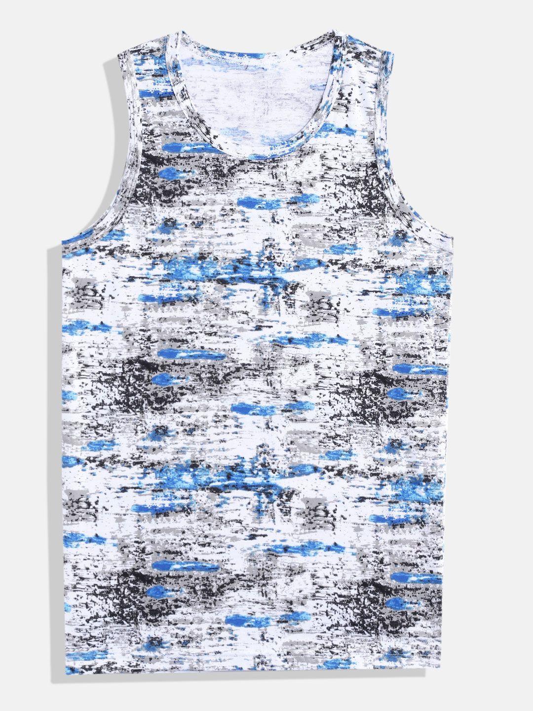 romeo rossi boys white & blue abstract print cotton innerwear vest