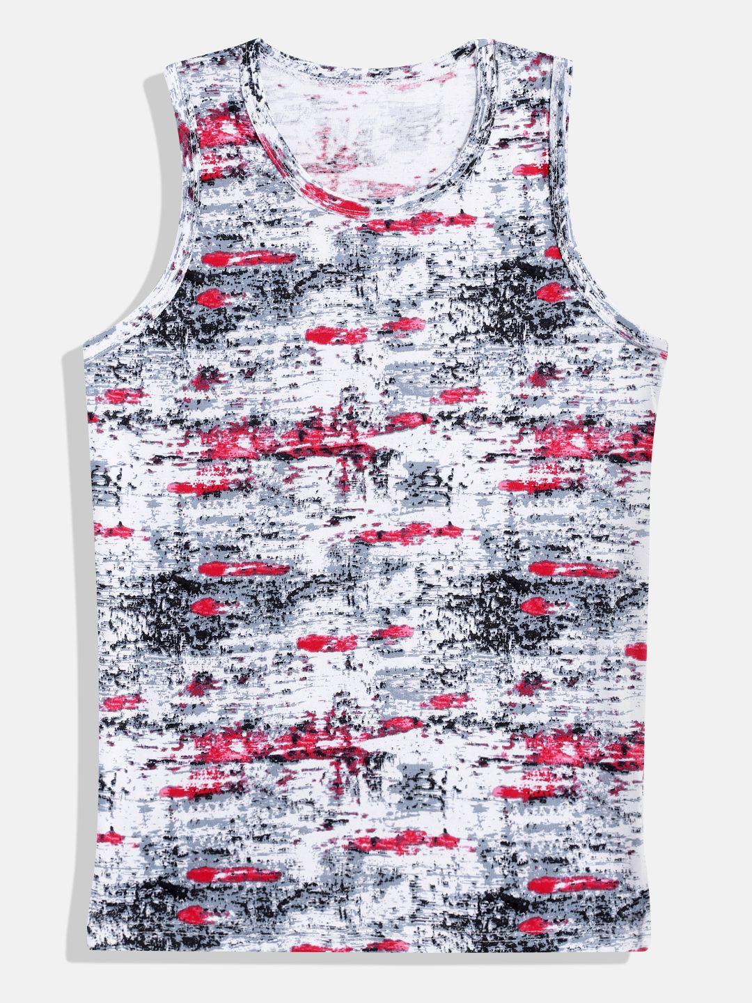 romeo rossi boys white & charcoal grey abstract print cotton innerwear vest