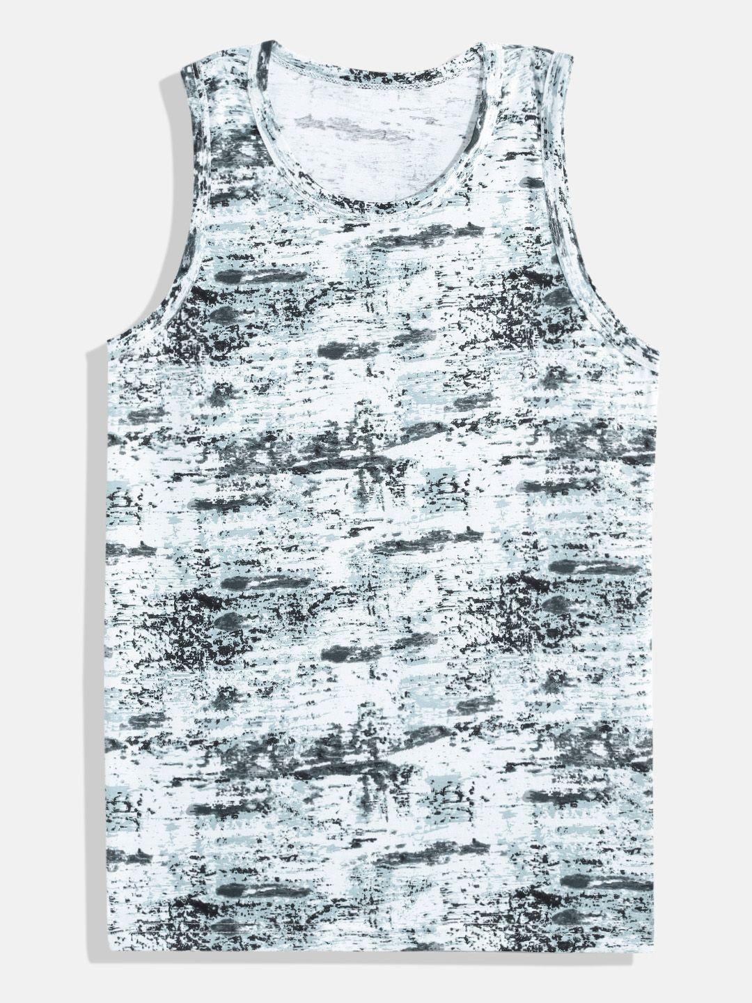 romeo rossi boys white & grey abstract print cotton innerwear vest
