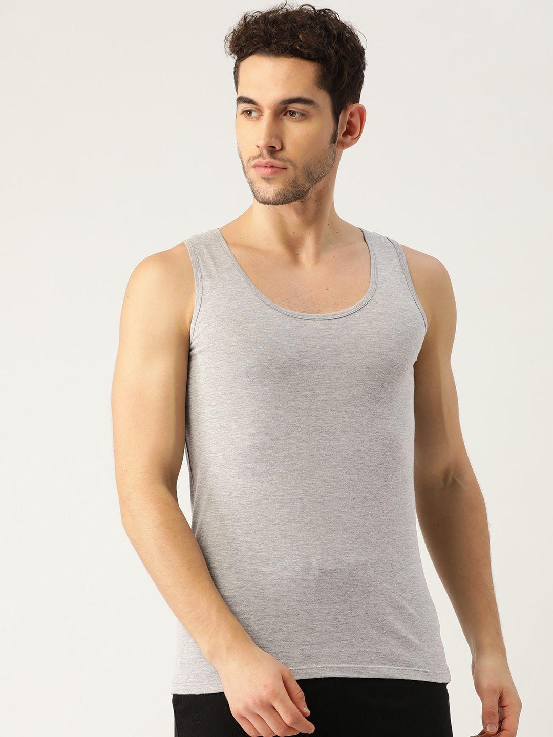 romeo rossi men grey melange combed cotton solid innerwear vest