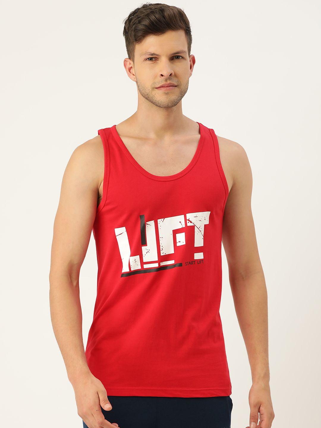 romeo rossi men red & white typography pure cotton gym vest