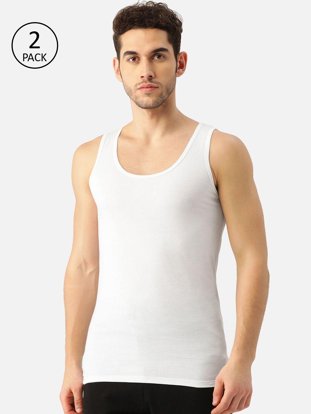 romeo rossi men white pack of 2 solid pure cotton innerwear vest