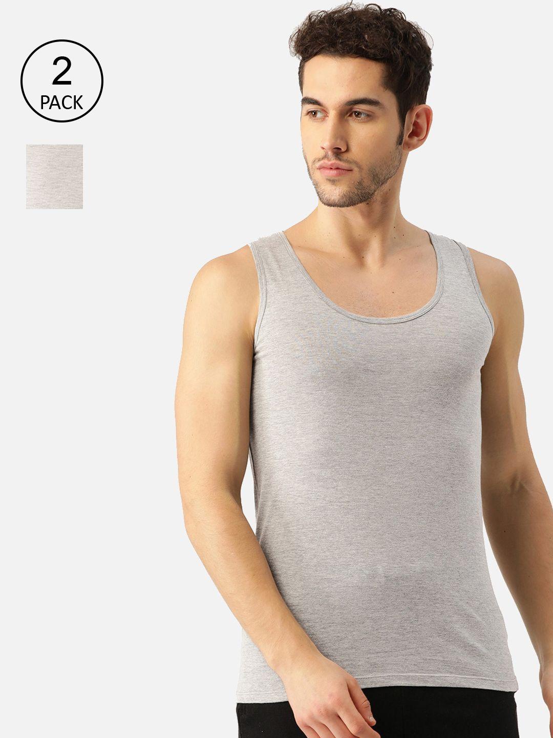 romeo rossi pack of 2 men grey melange solid innerwear vest