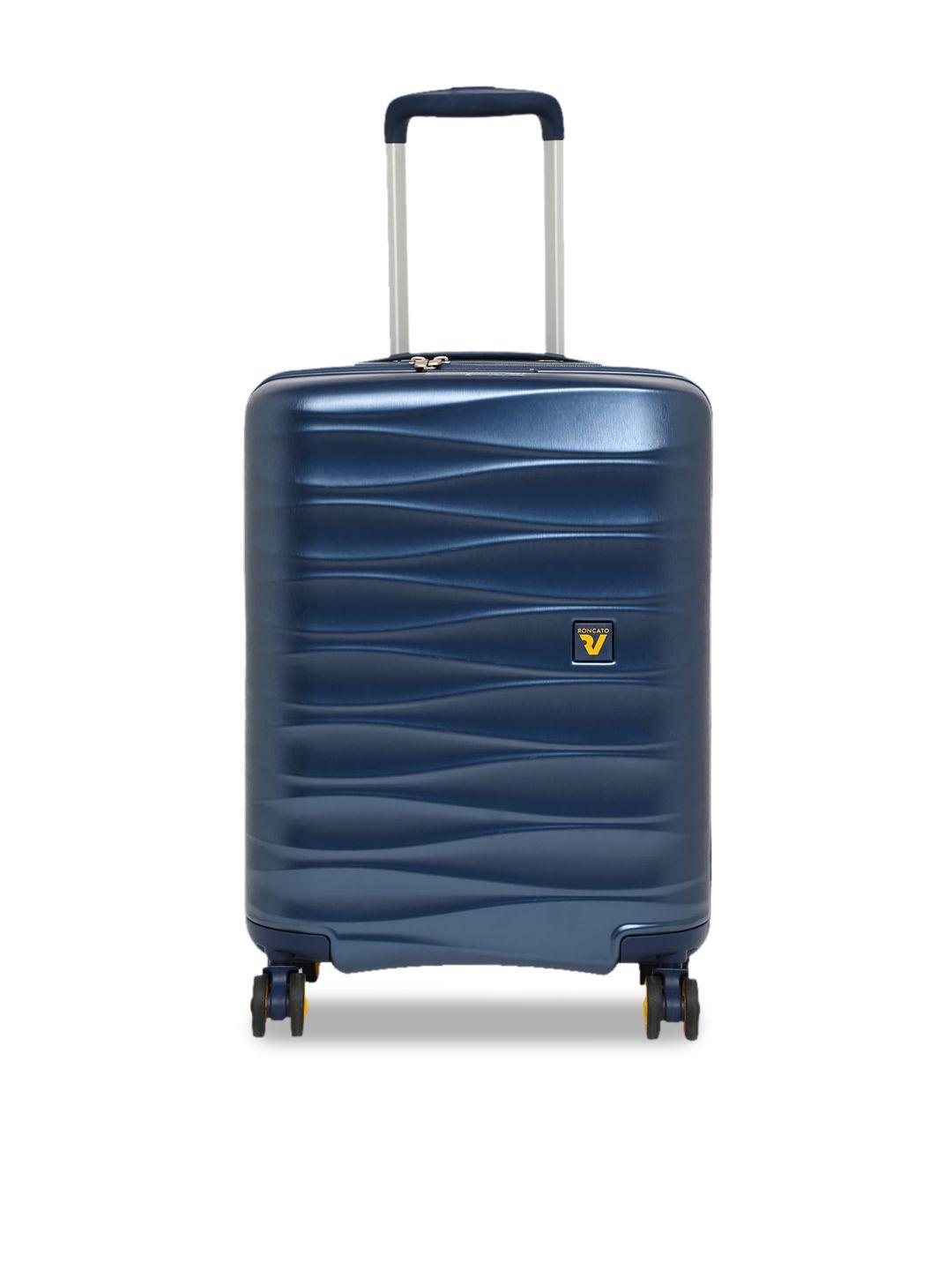 roncato blue textured 360 degree rotation 21 inch cabin trolley suitcase