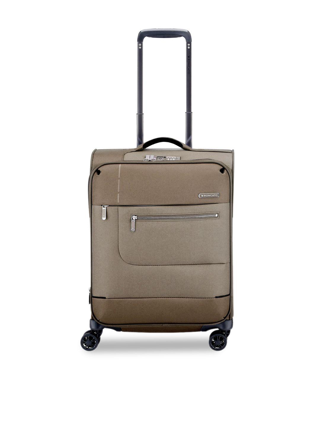 roncato brown solid soft-sided cabin trolley suitcase