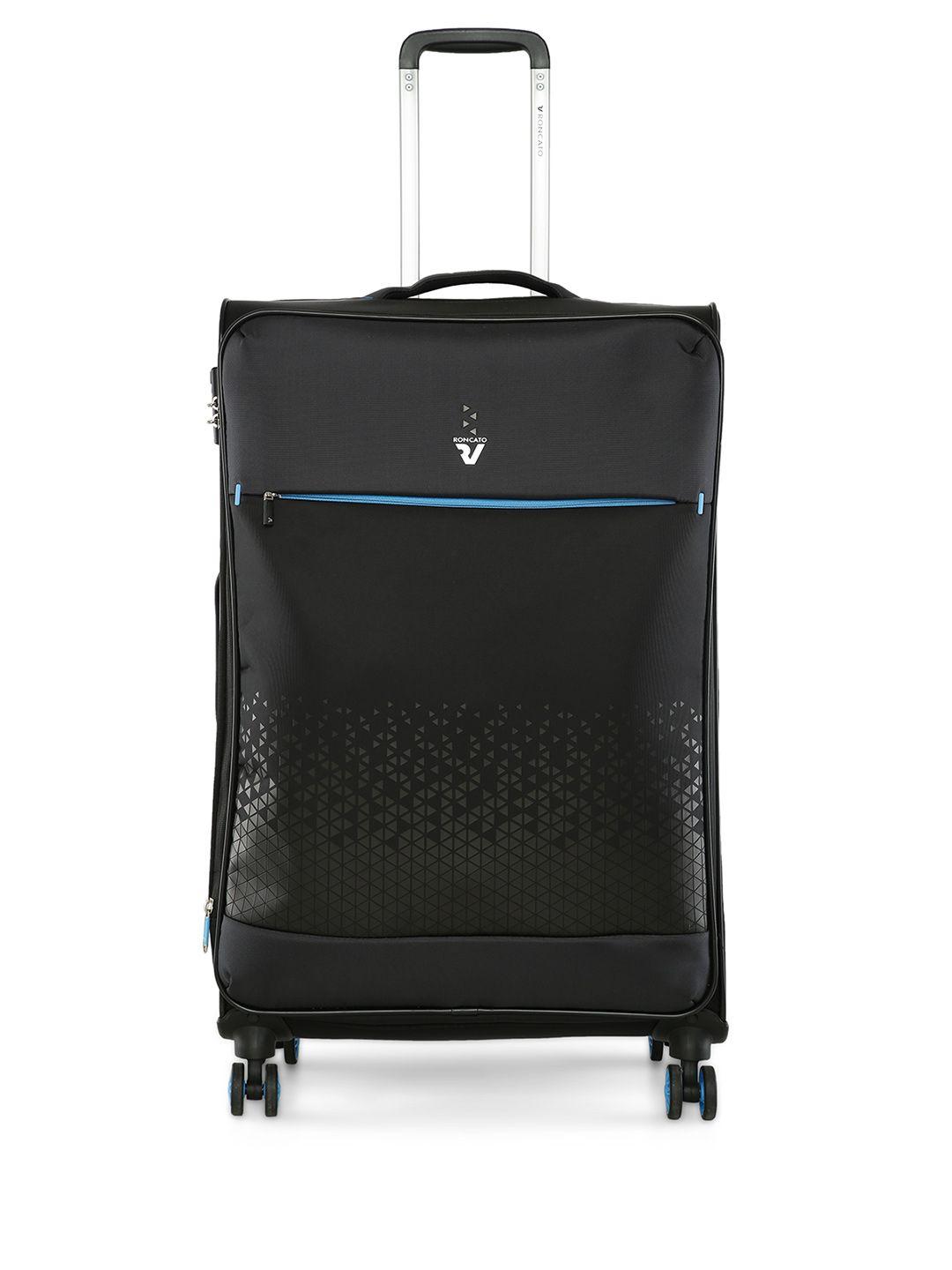 roncato black printed soft-sided large trolley suitcase