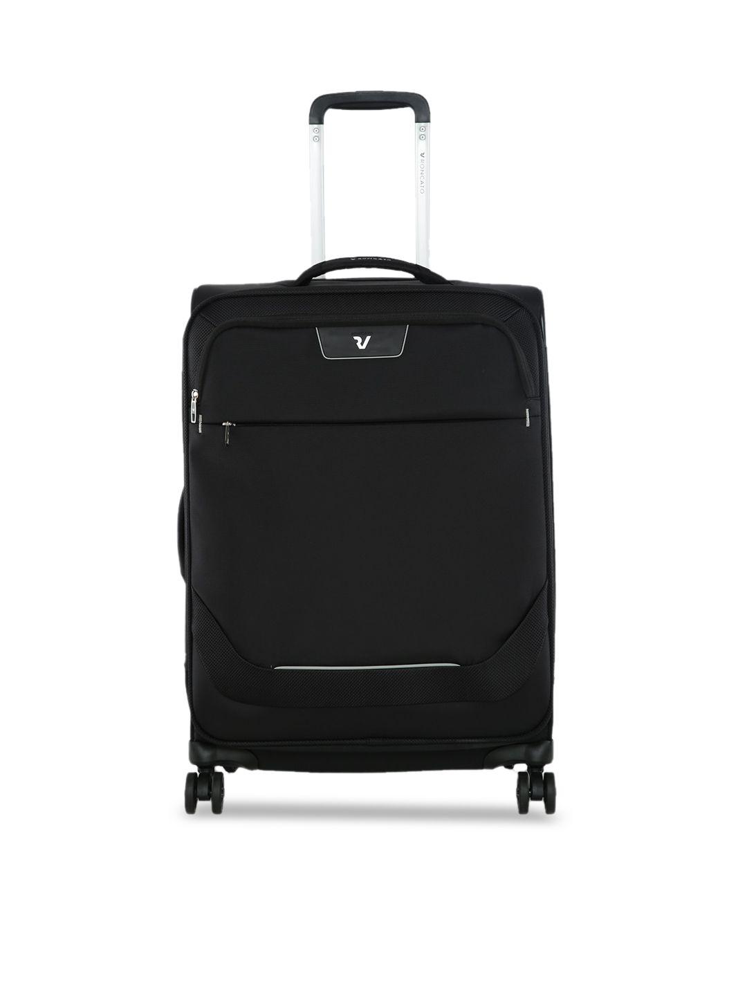 roncato black solid soft-sided medium trolley suitcase