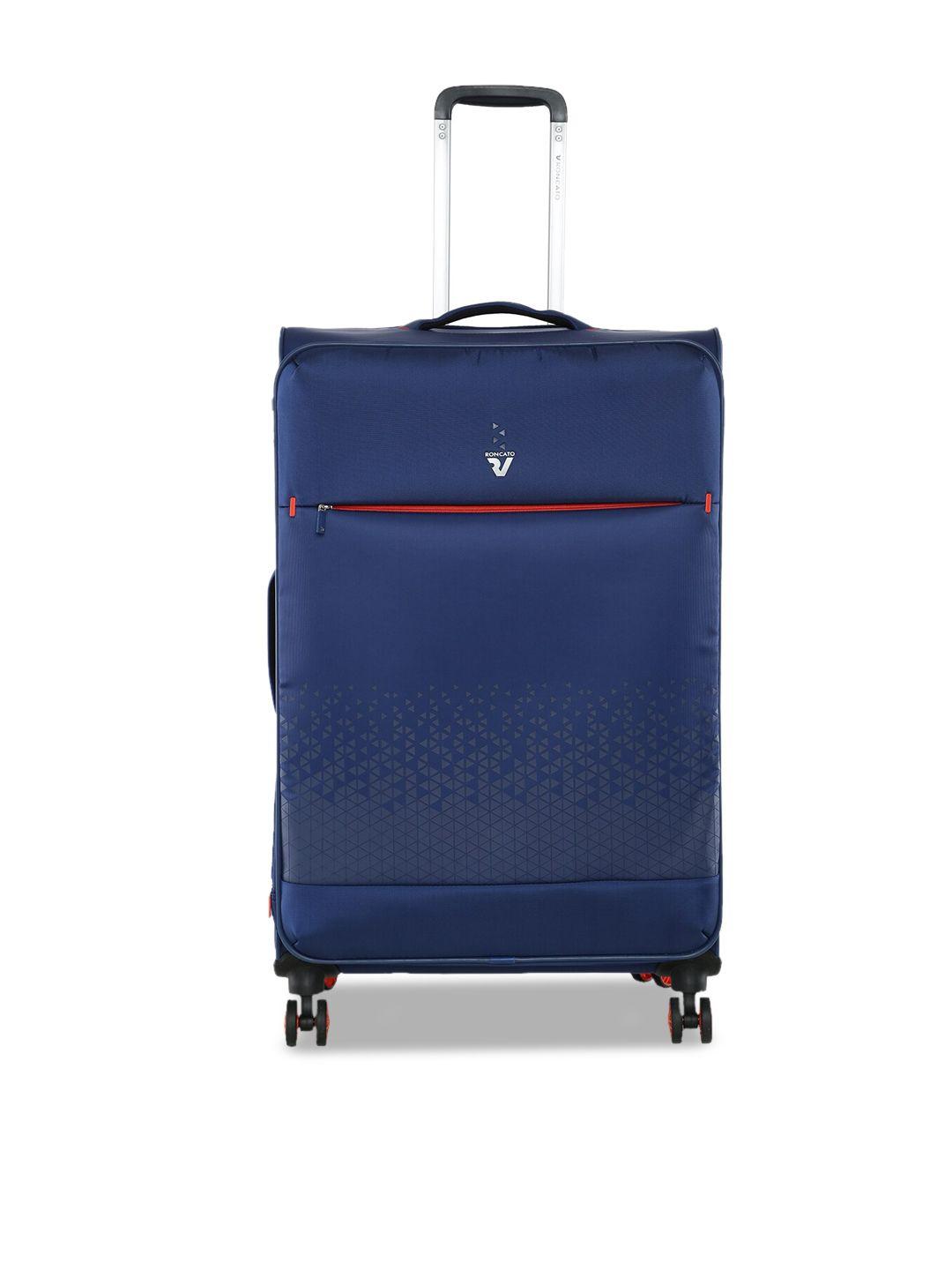 roncato blue solid soft-sided large trolley suitcase