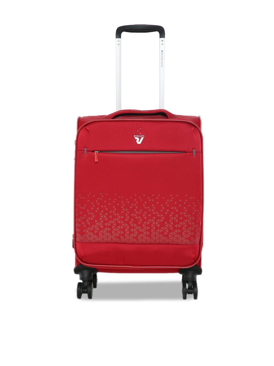roncato red solid soft-sided cabin trolley suitcase