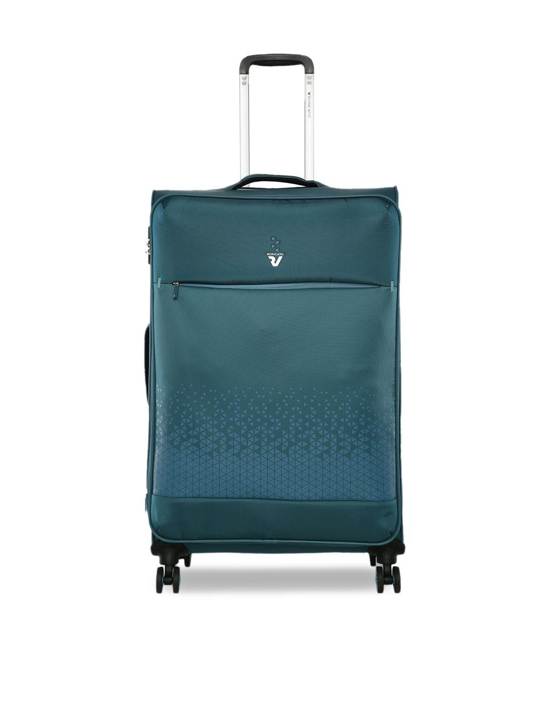 roncato teal-blue solid soft-sided large trolley suitcase