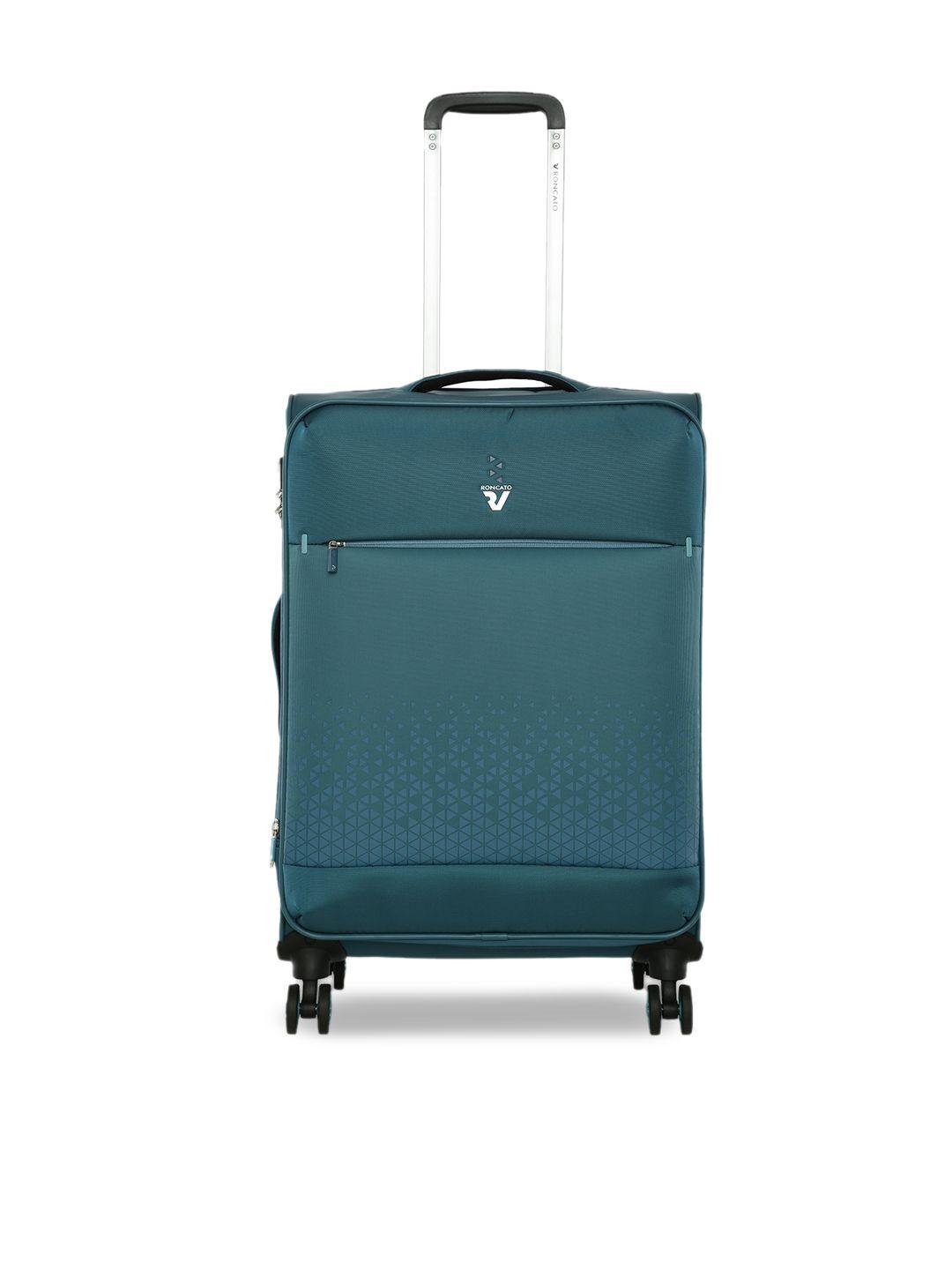 roncato teal printed soft-sided medium trolley suitcase