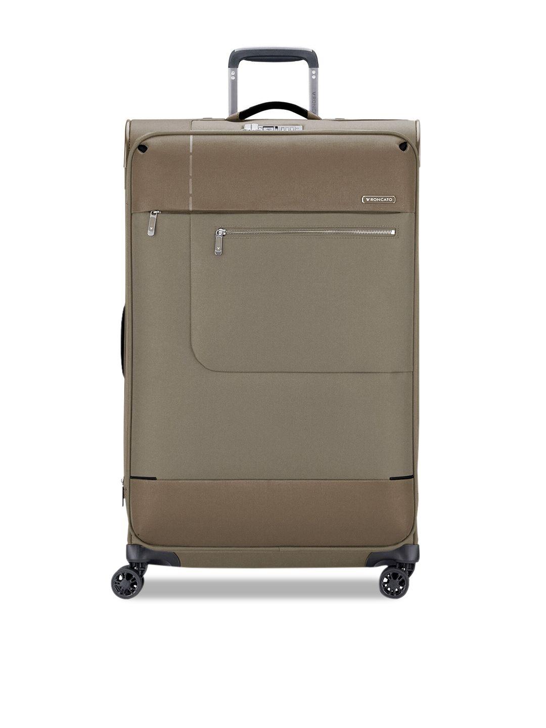 roncato unisex brown solid 360-degree rotation soft-sided large trolley suitcase
