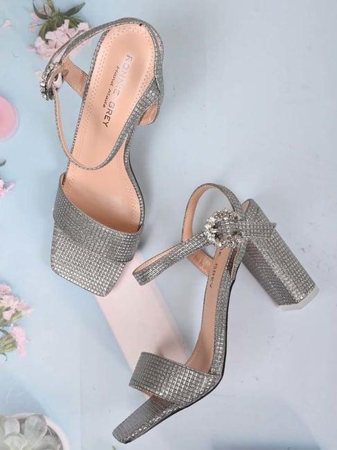 ronnie grey women's silver ankle strap sandals