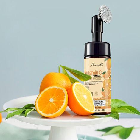 ronzille skin brightening vitamin c foaming face wash with built-in face brush