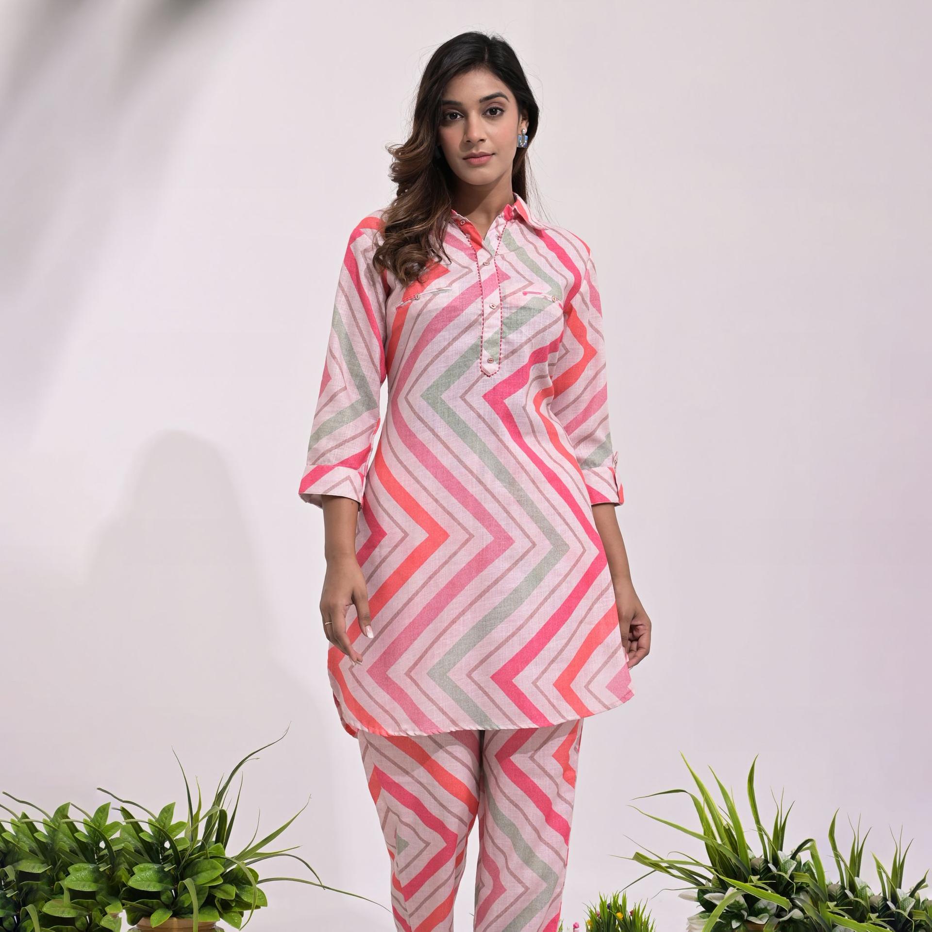 roohaniyat zig zag pink cord  set