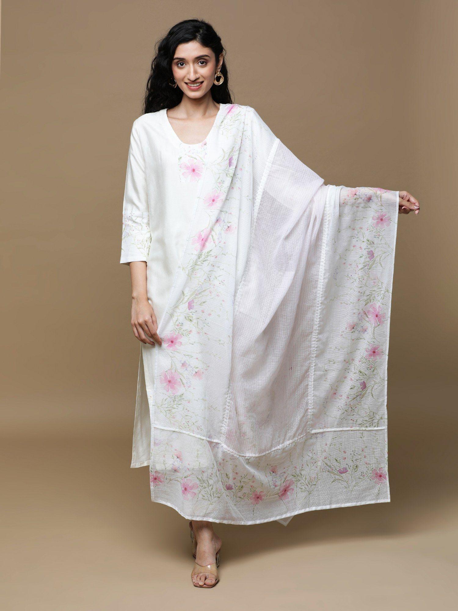 roop pink cotton silk kurta & pant with dupatta (set of 3)