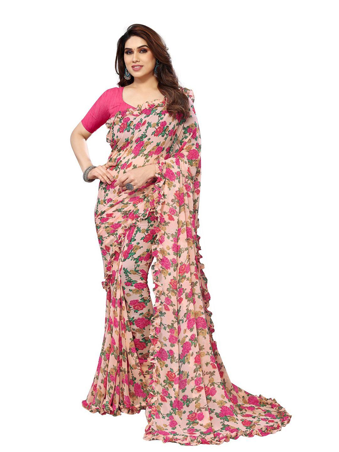 roop sundari sarees floral printed ruffles pure georgette saree
