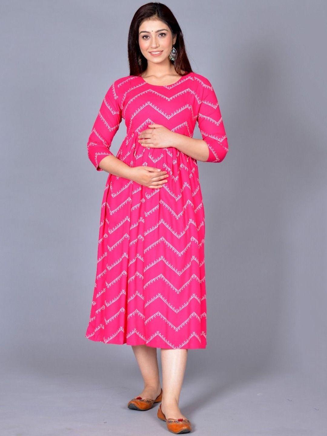roopwati fashion women pink chevron printed maternity anarkali kurta