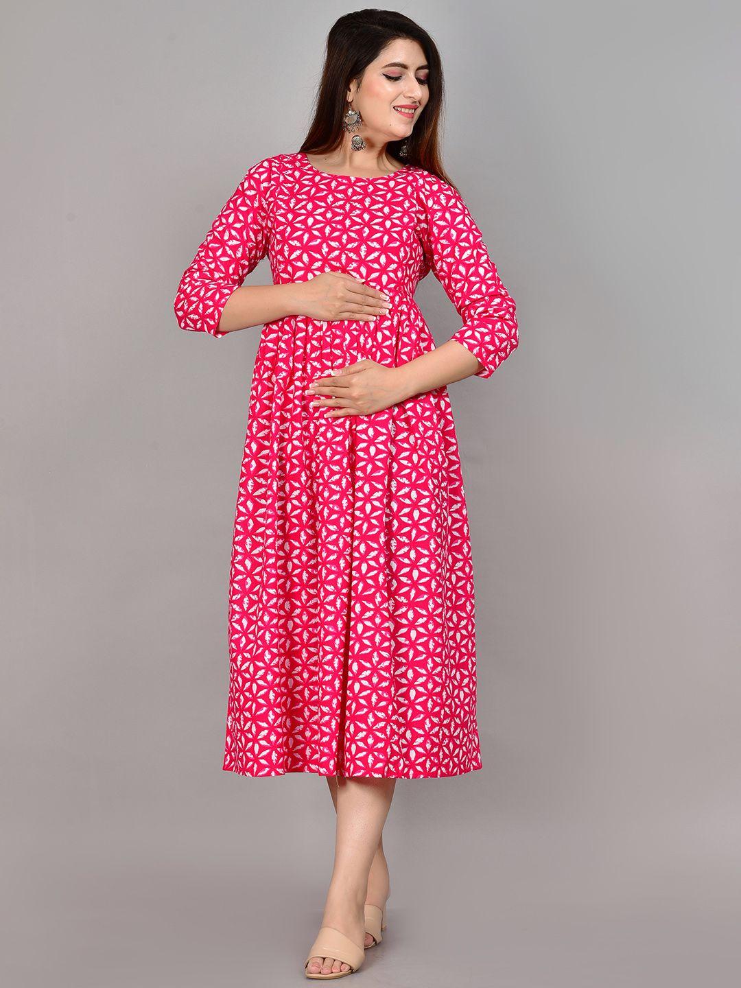 roopwati fashion women pink ethnic motifs printed maternity cotton kurta