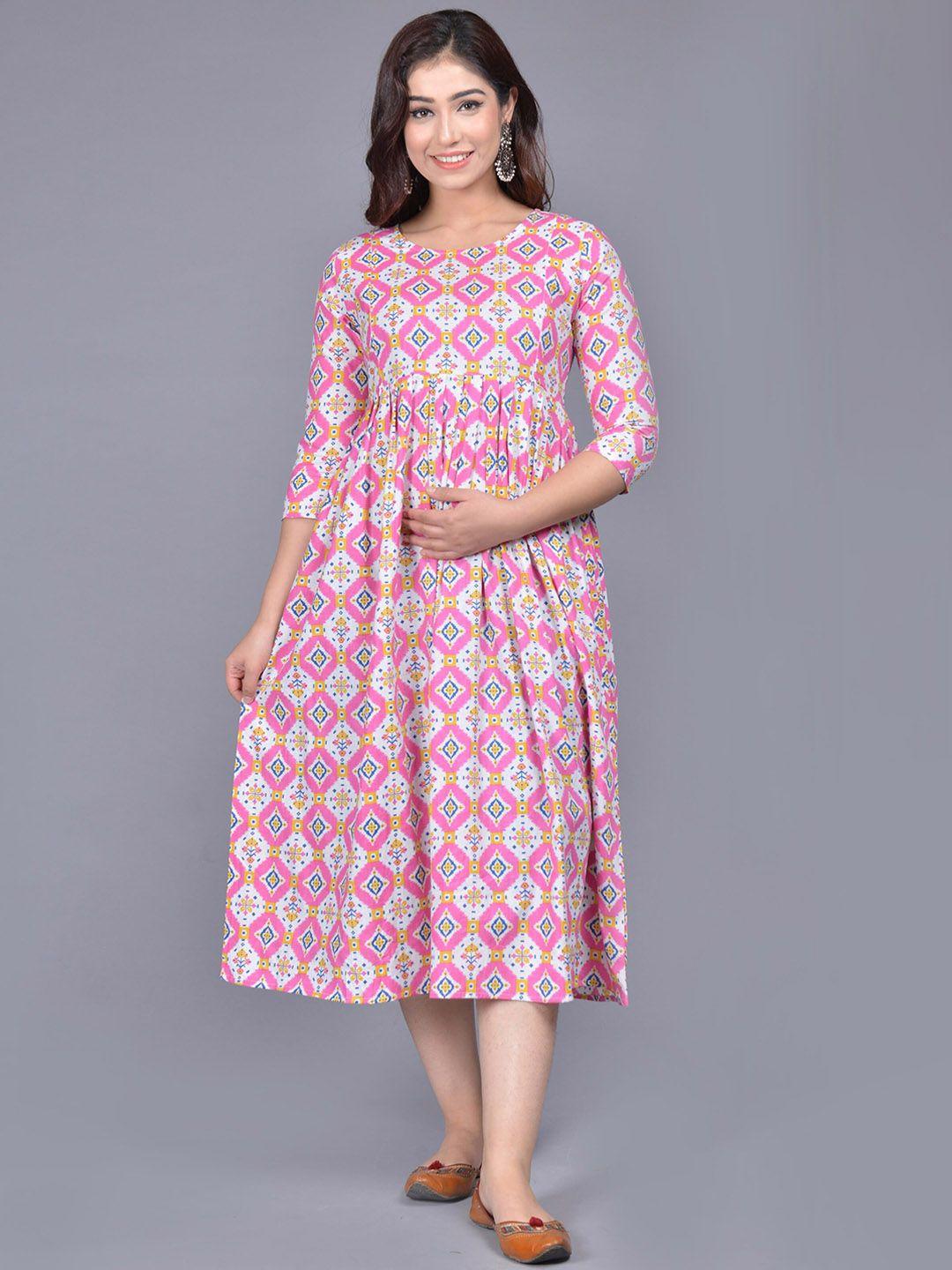 roopwati fashion women pink geometric printed floral maternity kurta