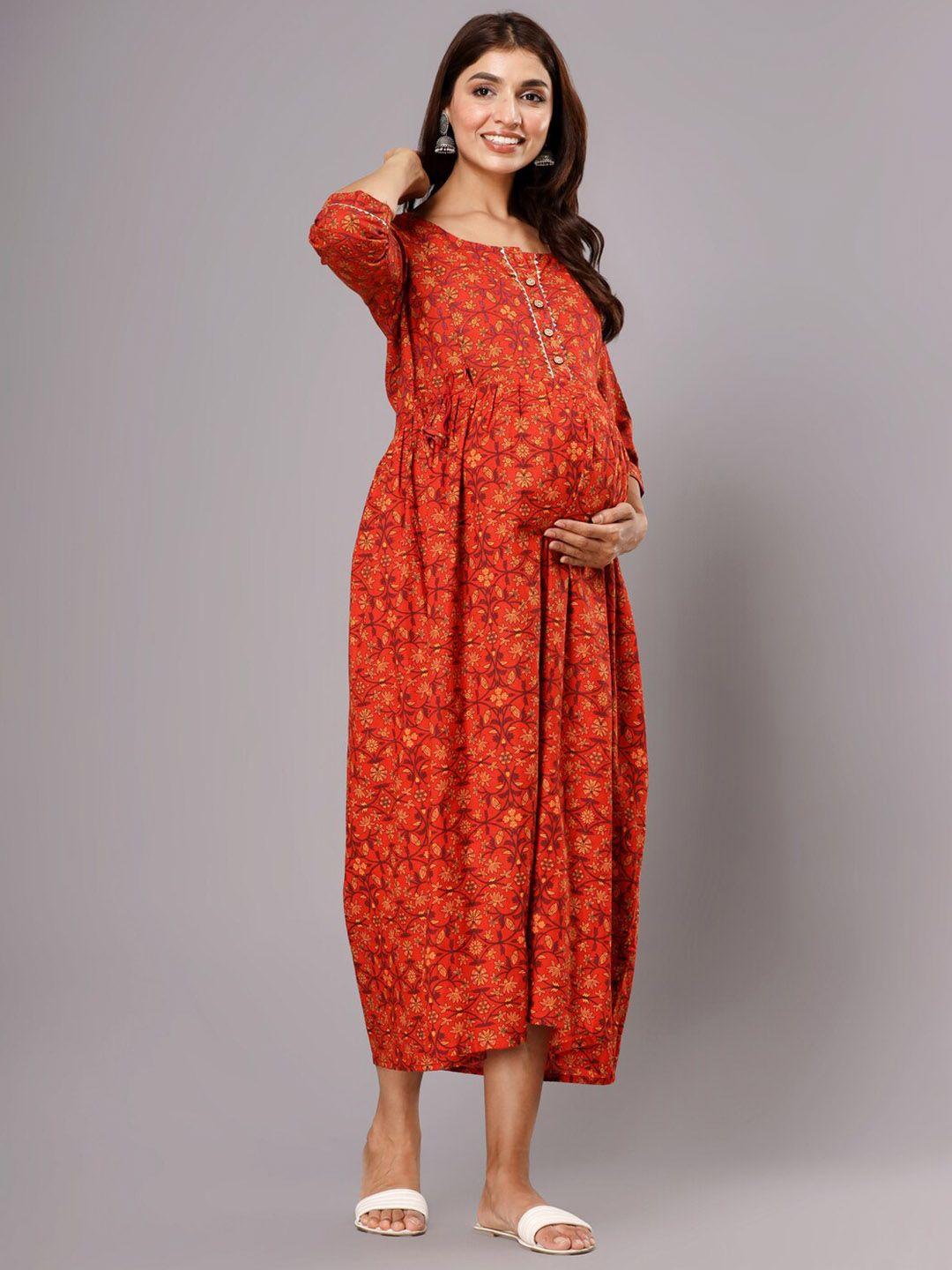 roopwati fashion women red ethnic motifs printed thread work floral maternity anarkali kurta
