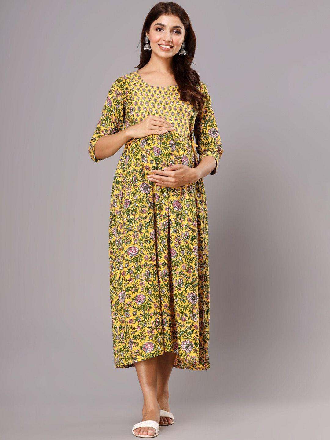 roopwati fashion women yellow floral printed thread work floral maternity kurta