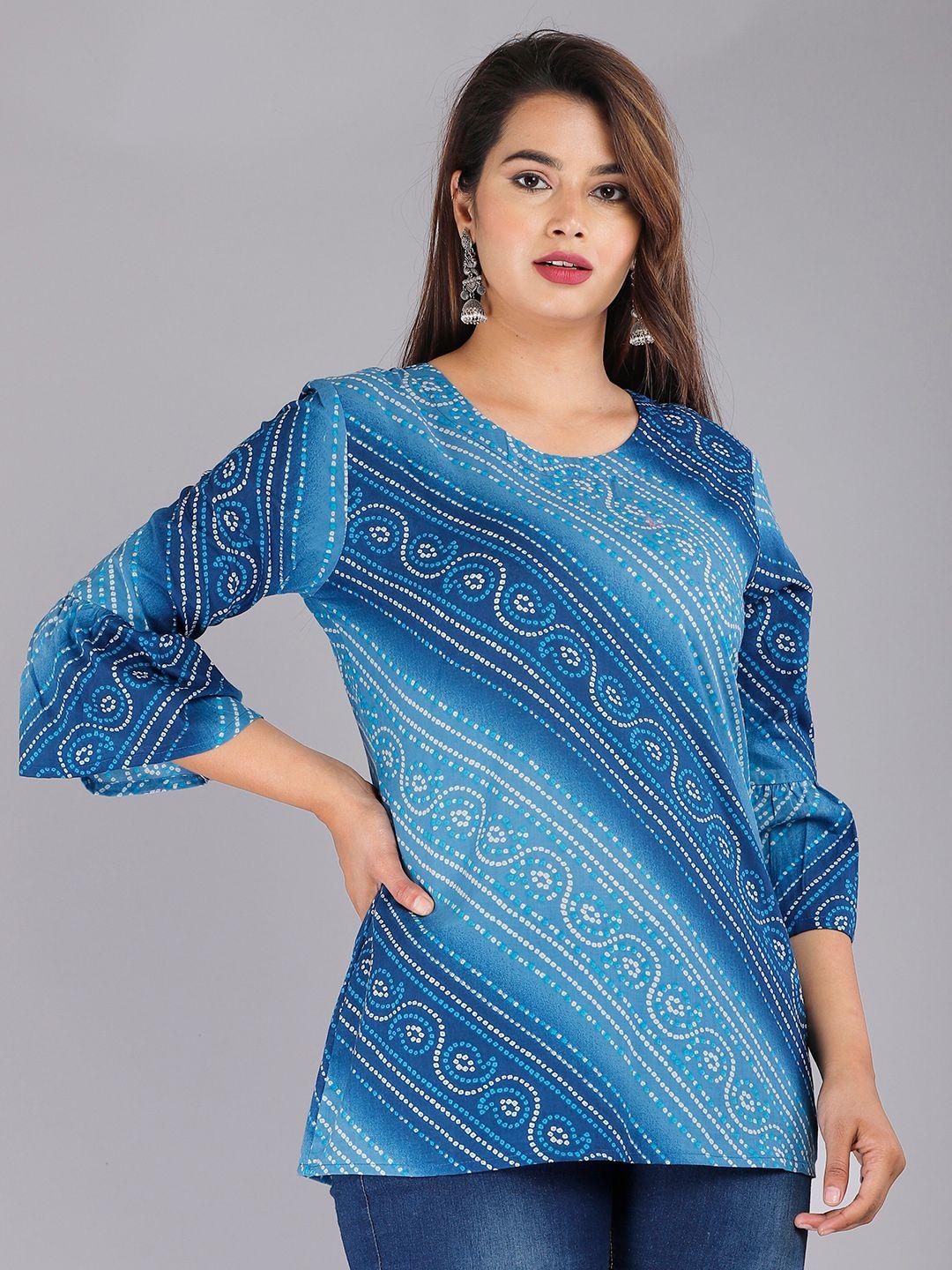 roopwati fashion blue & white printed longline top