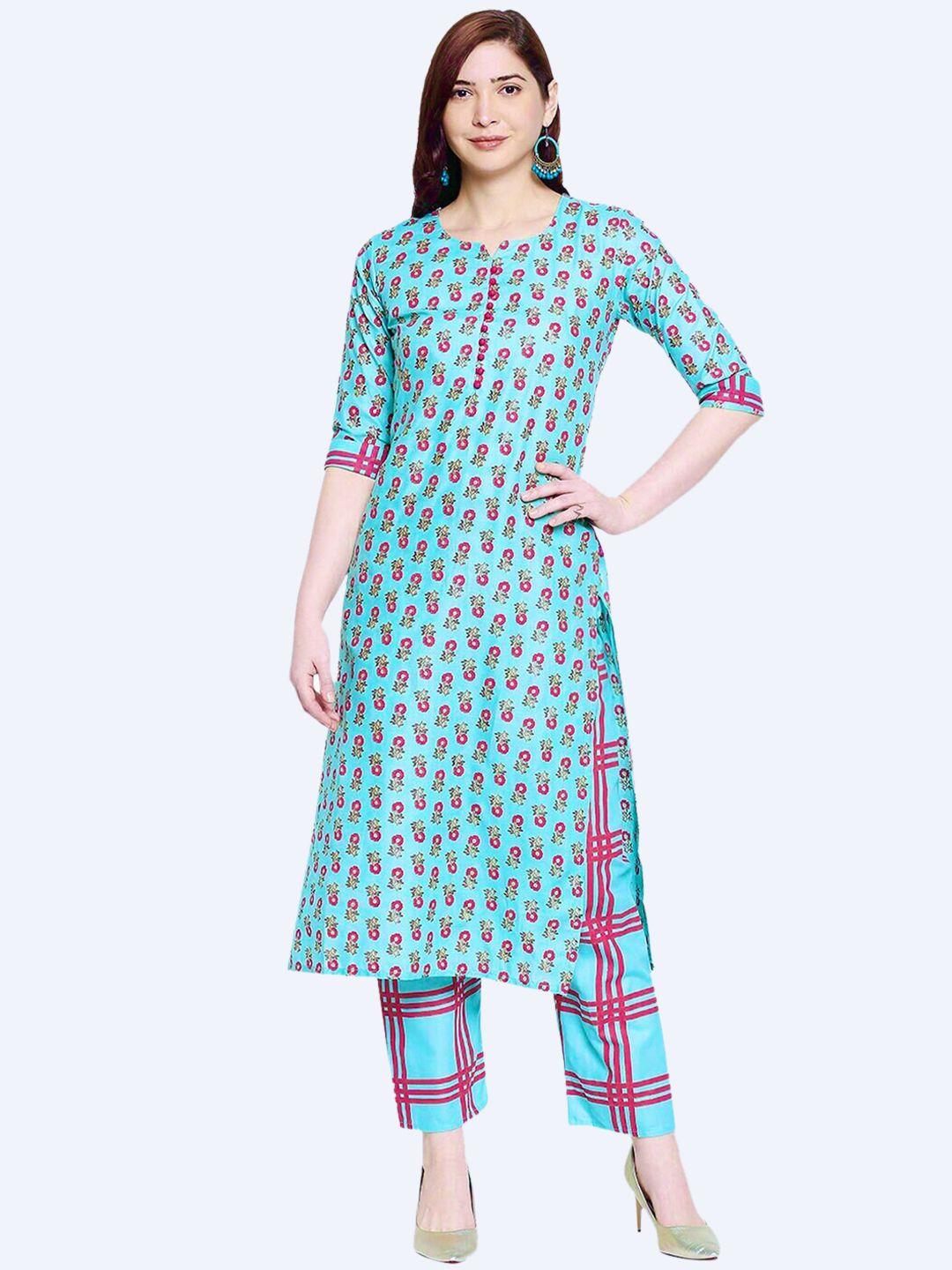 roopwati fashion floral printed regular pure cotton kurta with trousers