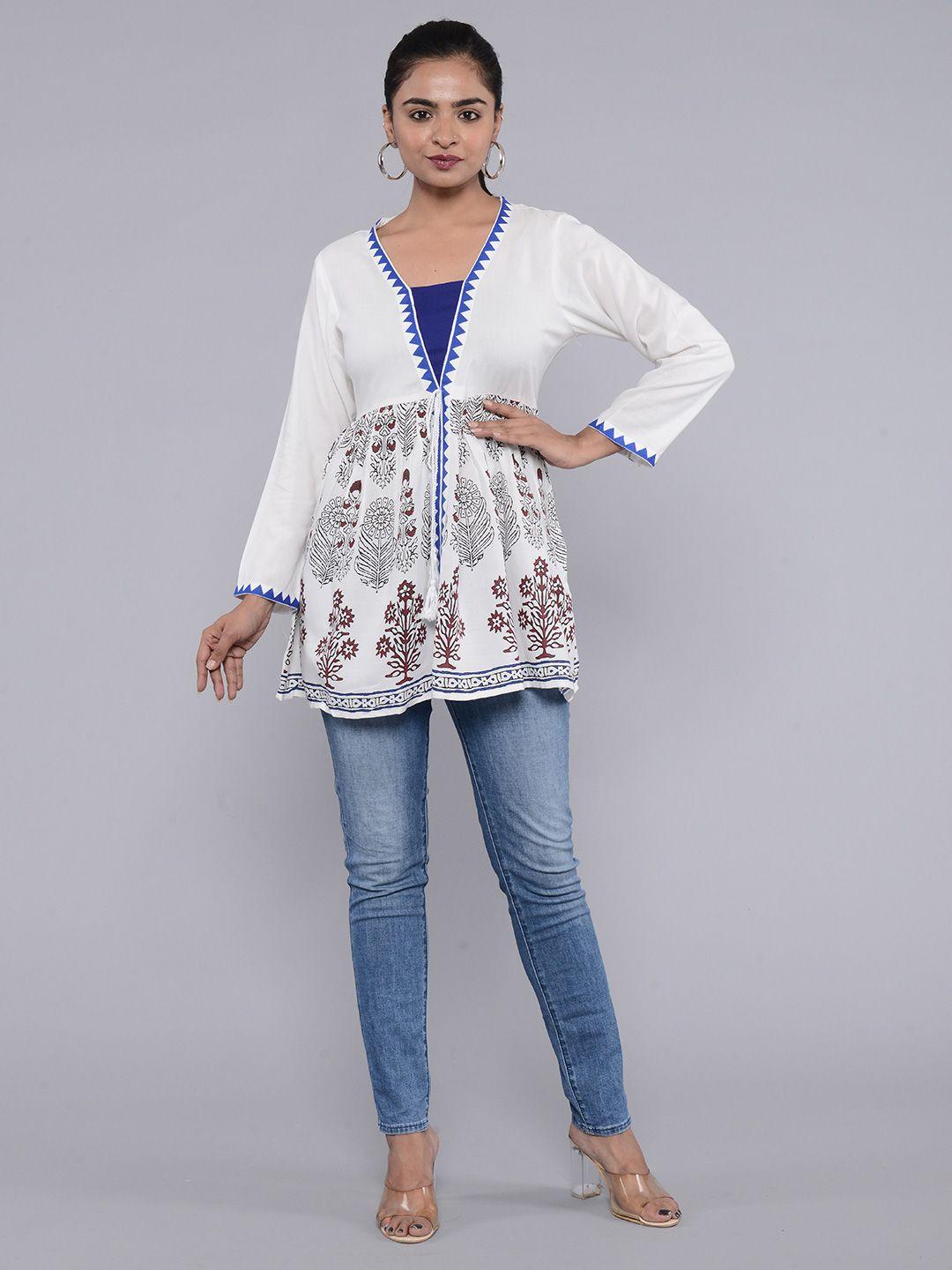 roopwati fashion white print ruffles top