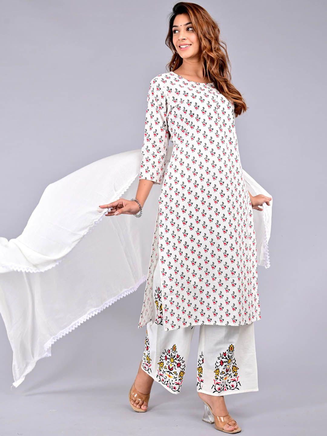 roopwati fashion women  printed pure cotton kurta with palazzos & dupatta