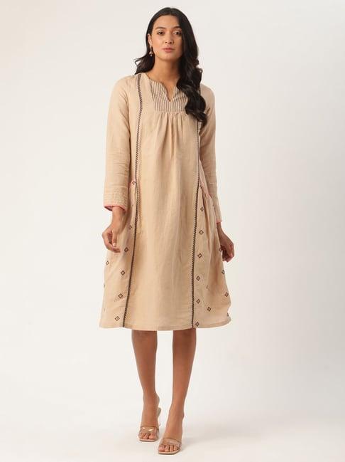 rooted brown embroidered dress