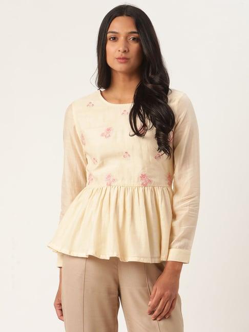 rooted ecru embroidered top
