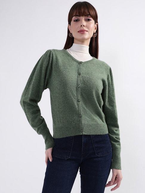 rooted green wool cardigan