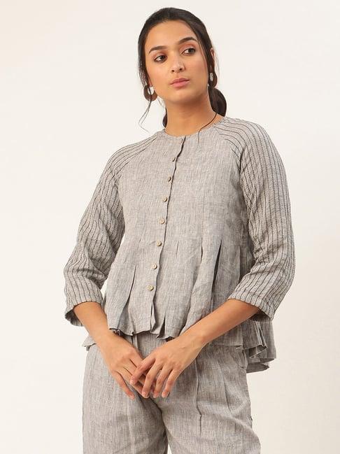 rooted grey striped top