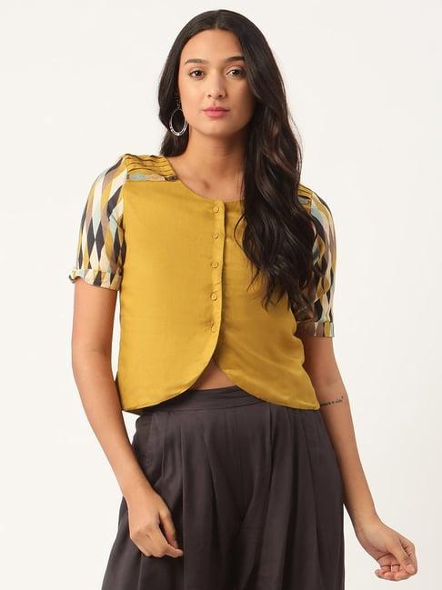 rooted mustard round neck top