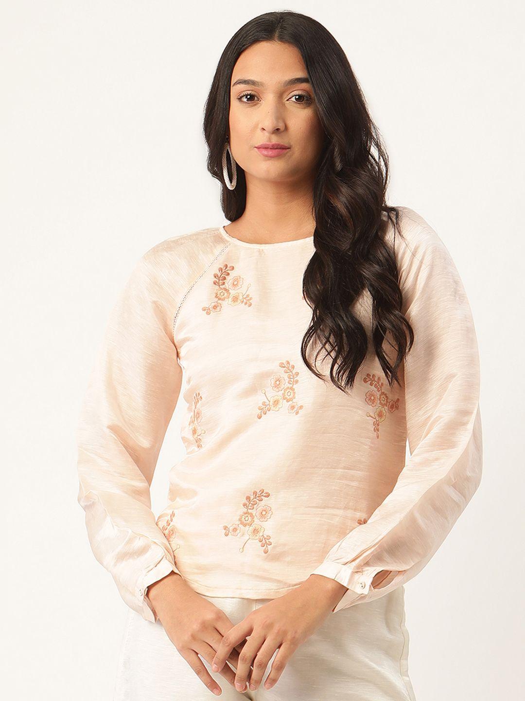 rooted pink floral embroidered regular top