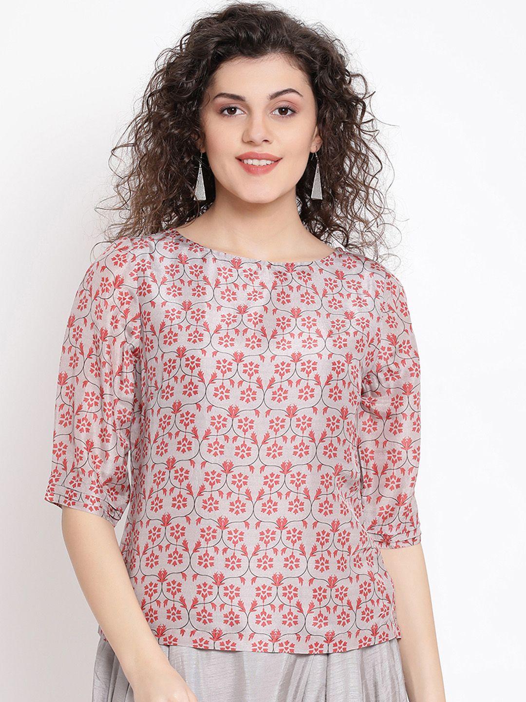 rooted women grey & red floral printed top