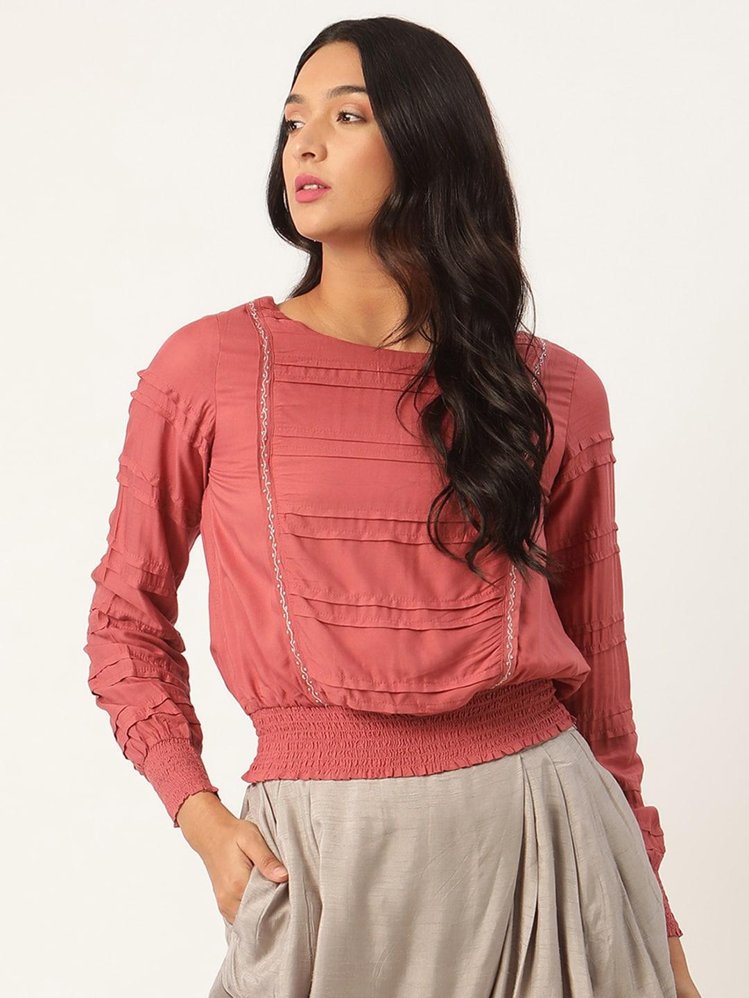rooted women rust-red solid dusty cedar top